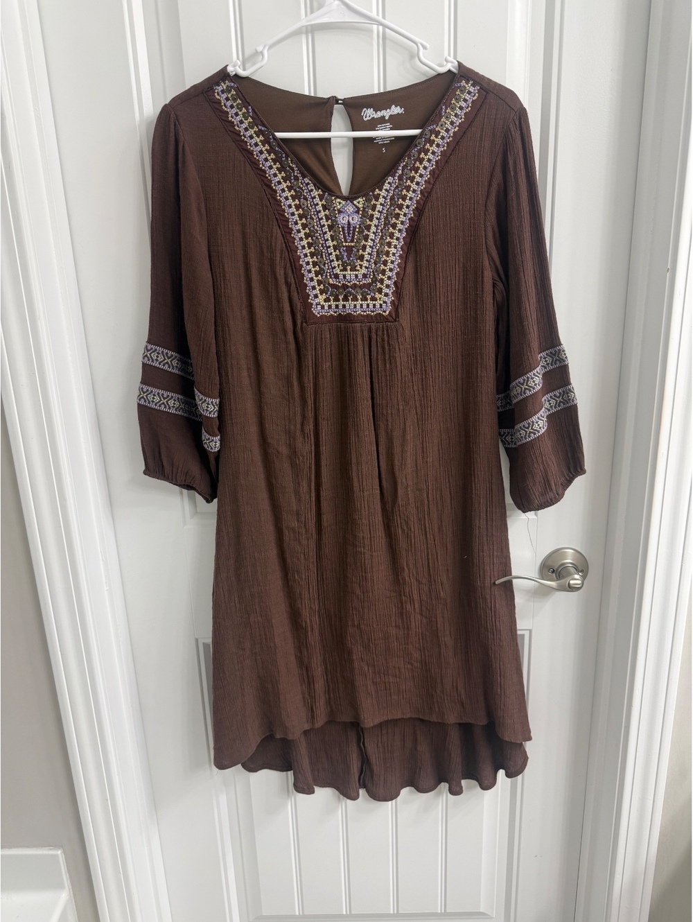 Wrangler Brown Embroidered Bohemian Dress Size S